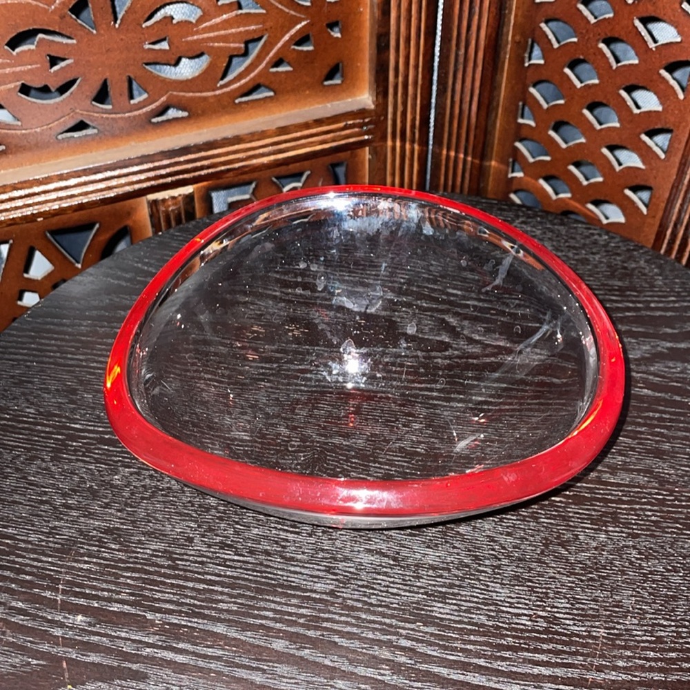 Vintage Walther Glas Clear Bowl with Red Rim